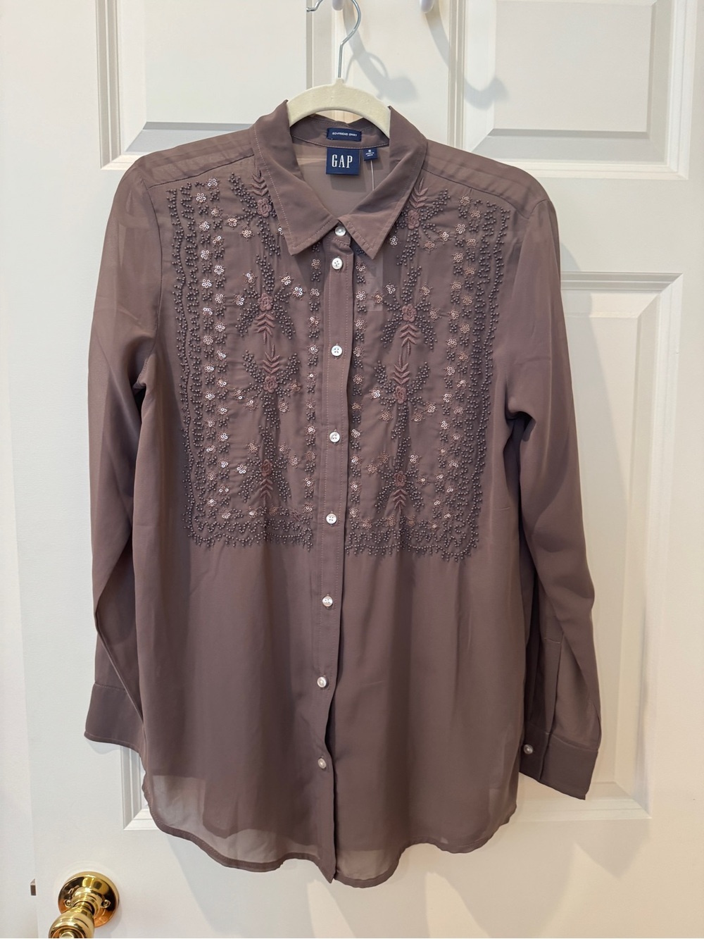 GAP Brown Embroidered Button-Down Blouse